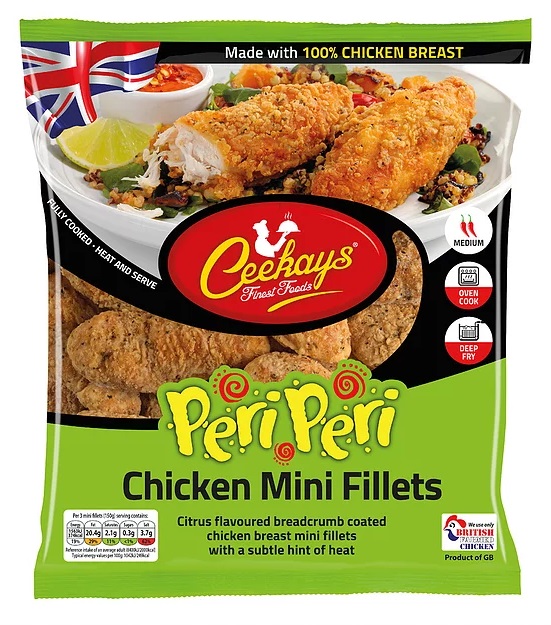 Ceekays Peri Peri Breaded Chicken Mini Fillets.